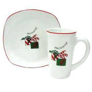 Fitz & Floyd Snack Plate Mug Set Santas Cookies Hot Cocoa Christmas Gift Gourmet